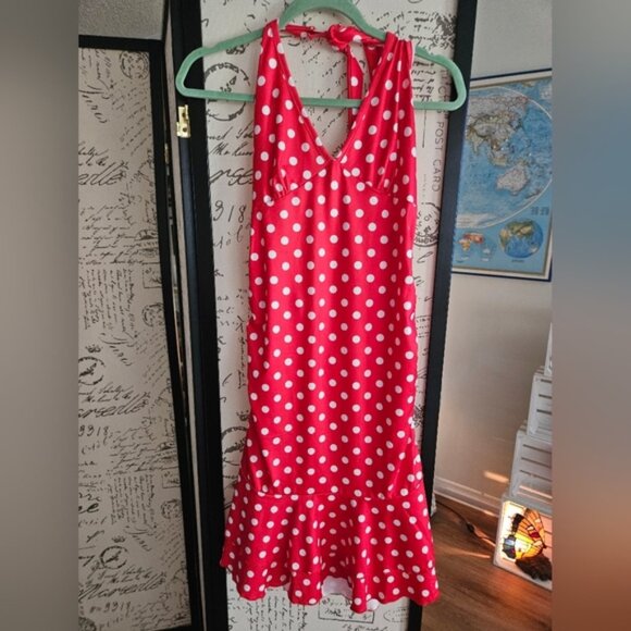 Red Polka Dot Halter Dress - Picture 1 of 7